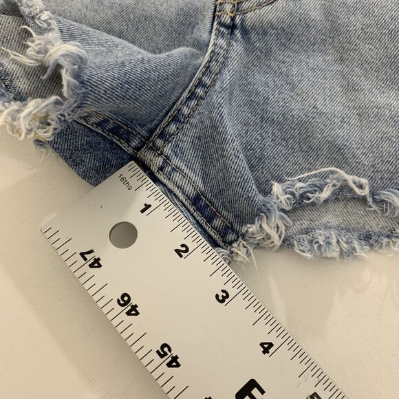 Zara Denim Shorts Button Fly Women 6 Light Blue Acid Wash Distressed Frayed Boho - Picture 7 of 9